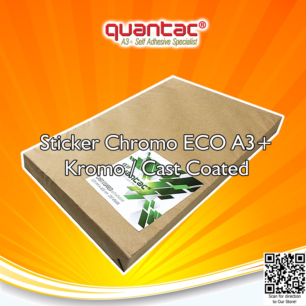 Pack - Quantac Stiker Kertas Kromo ECO Glossy Digital Print Laser Dry Toner A3+ Cast Coated Paper Sticker Mirrokote Bontak