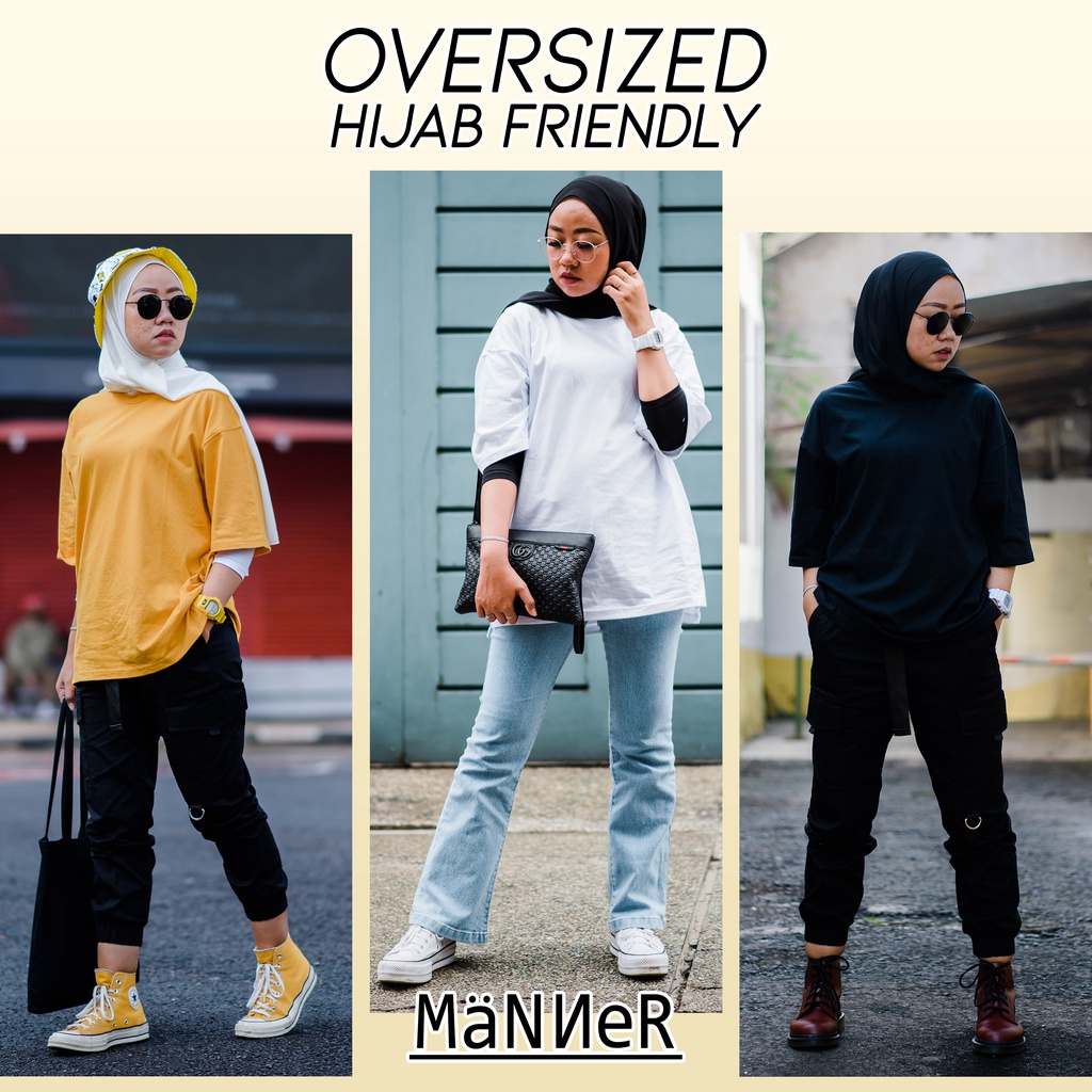 Manner - Kaos Oversize Unisex Kaos Polos Oversized Wanita Basic T-Shirt Cotton Combed 24s Kaos Hijab Friendly