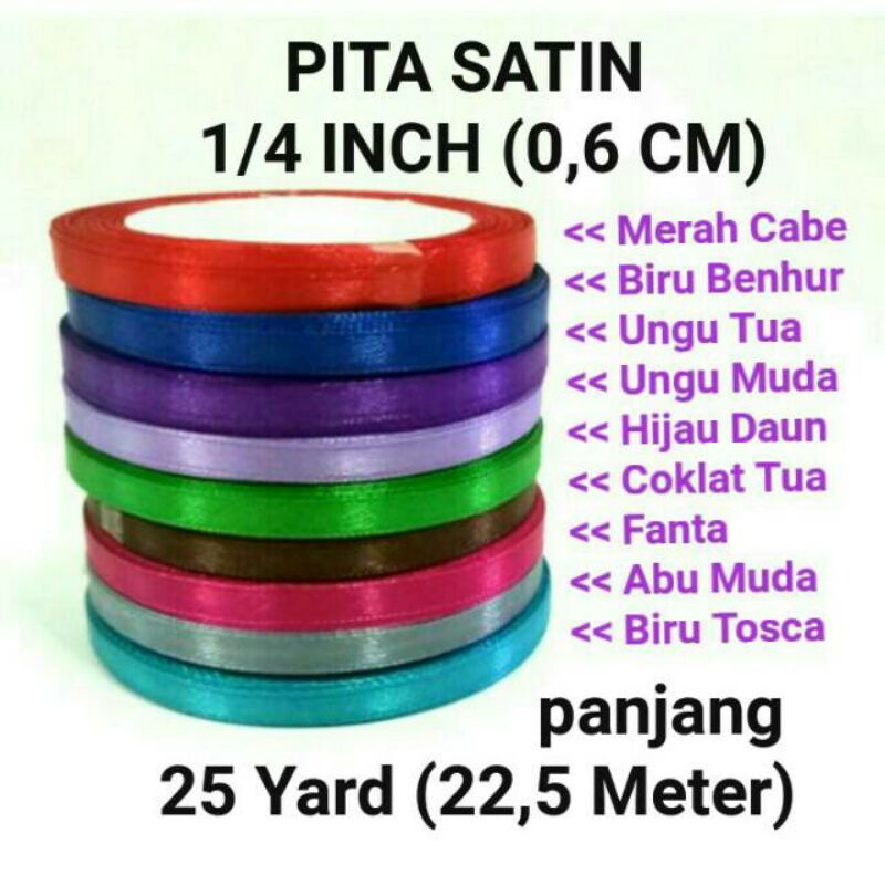 COD Pita satin warna kecil 1/4 inch (0,6 cm) PER ROLL