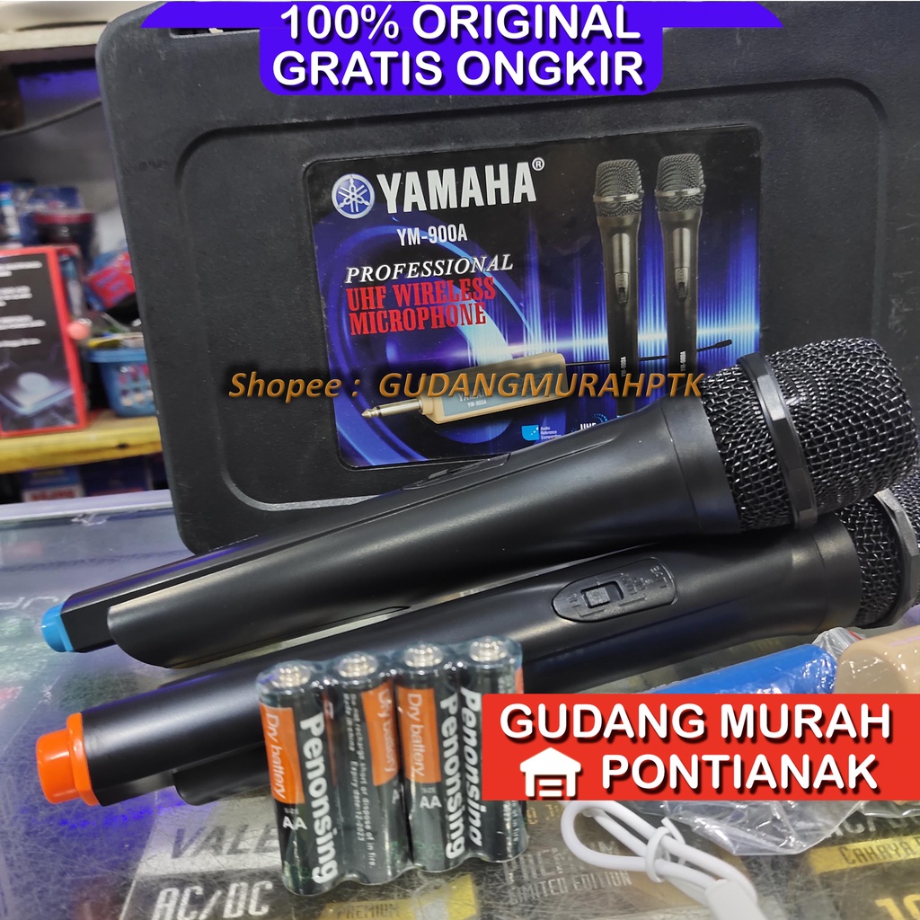 Mic Yamaha Original YM-900A UHF Mik / Microphone Double Wireless Receiver Chargher suara mantap jernih tanpa kabel