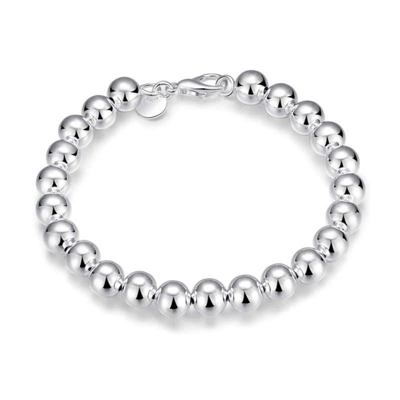 Fancyqube Gelang Rantai Sterling Silver 925 Hias Manik-Manik Bola Hollow Ukuran 8mm 10mm Untuk Wanita