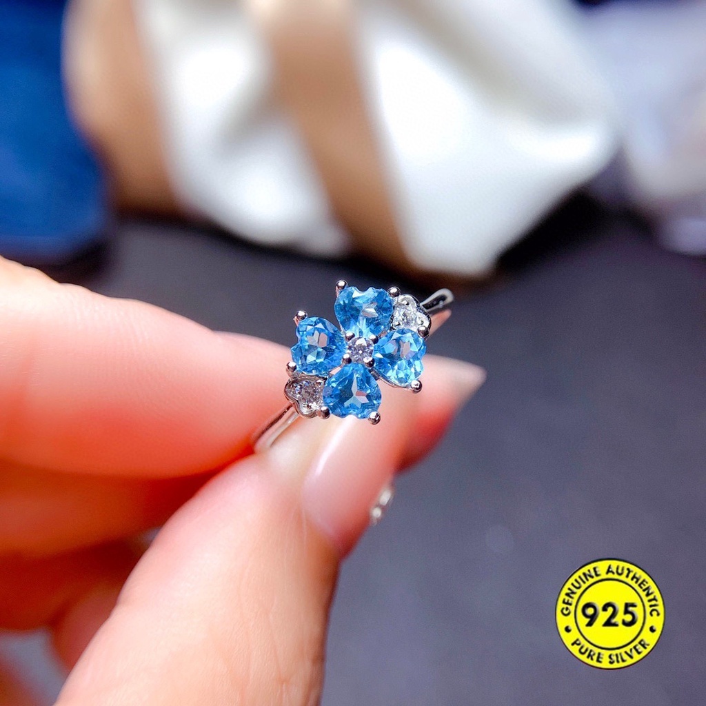 Cincin Model Terbuka Dengan Batu Topaz Biru Untuk Wanita