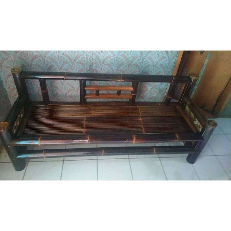 PROMO KURSI PANJANG BAMBU HITAM SILANG