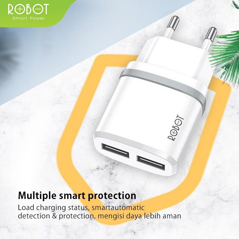 Charger Robot Dual Port Kabel Micro usb Quick Charge 2.1A Original Robot [RK9]