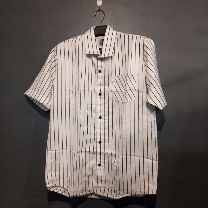 Kemeja Putih Garis Hitam Kemeja Pria Kemeja Salur