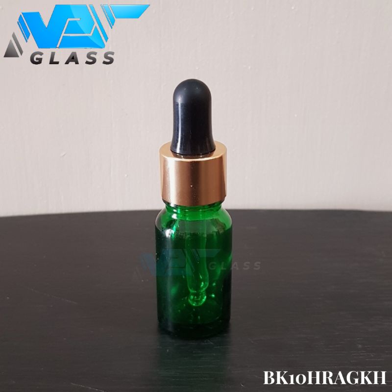 botol kaca pipet 10ml tebal hijau - ring almunium gold