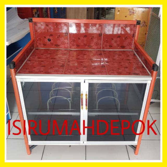 Rak Dapur  Meja Kompor 2 Pintu Allumunium Keramik  Kaca Kuat 
