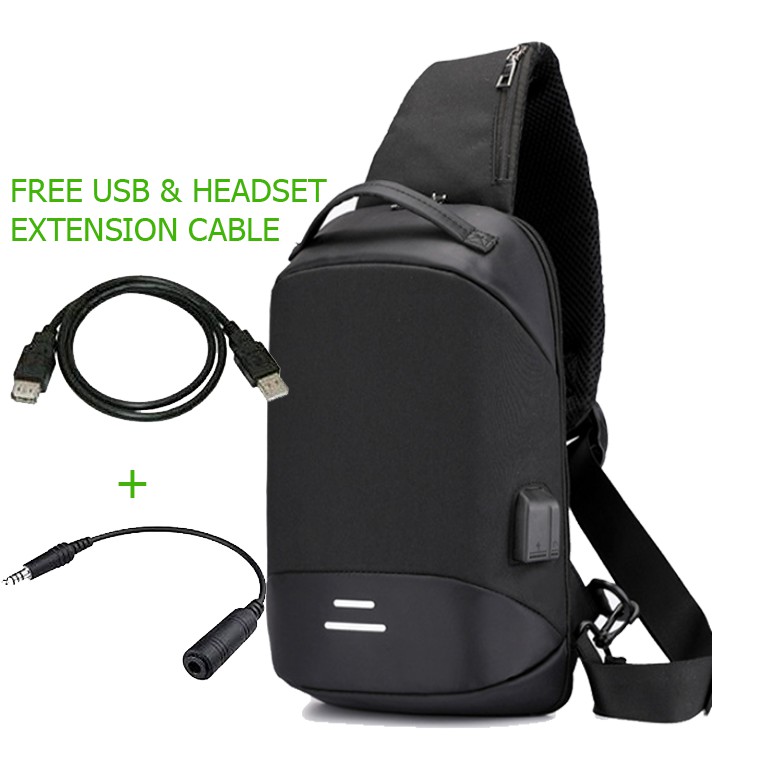 Tas Selempang Sling Bag Pria Anti Theft Anti Maling Extra Big USB Port Headset Port