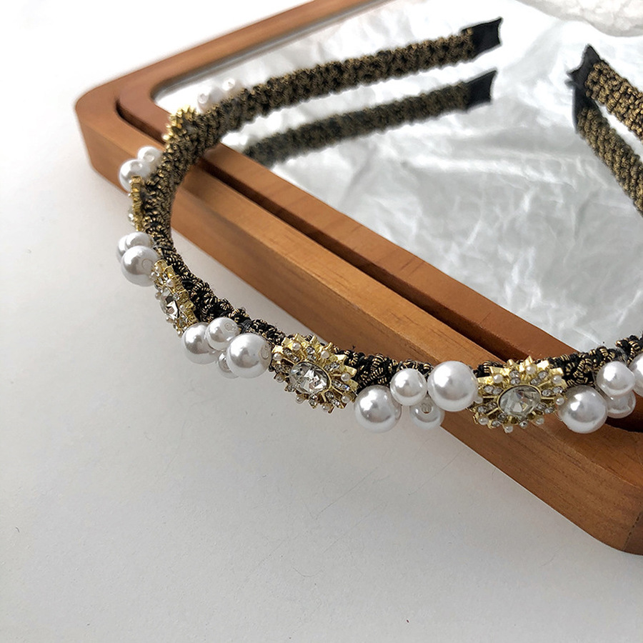 Korean Pearl Rhinestone Headband Ladies Flower Retro Crystal  Hair Band Fashion Hair Accessories