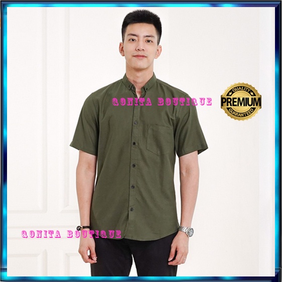 Kemeja Pria Lengan Pendek Cowok Warna Hijau Army Polos XXL