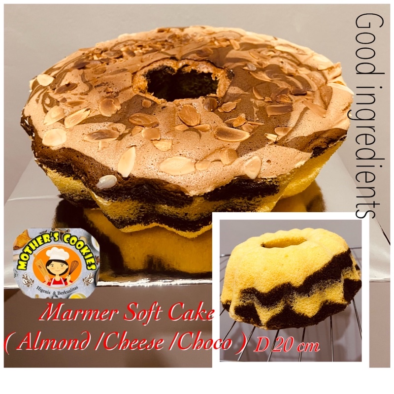 

marmer cake almond diameter 20cm rasa di jamin enak lembut tidak eneg tidak seret dibuat dengan bahan berkwalitas