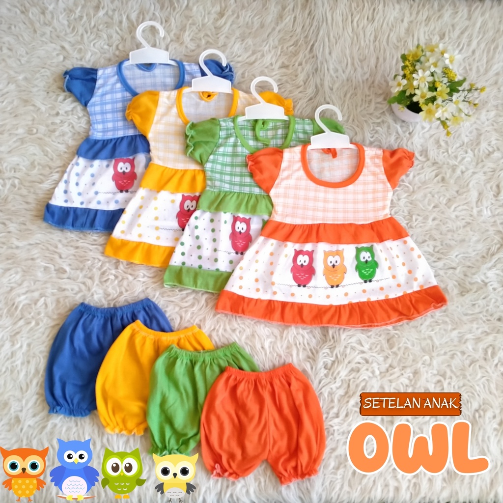 BISA COD Baju Kaos Bayi Perempuan Murah Motif Owl Lucu / Setelan Anak Bayi Lucu 6-9 Bulan / Baju Bayi Cewek Murah