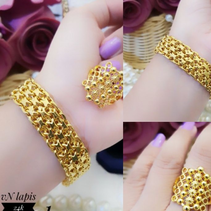 Xuping Set Perhiasan Gelang dan Cincin Lapis Emas 24K R443