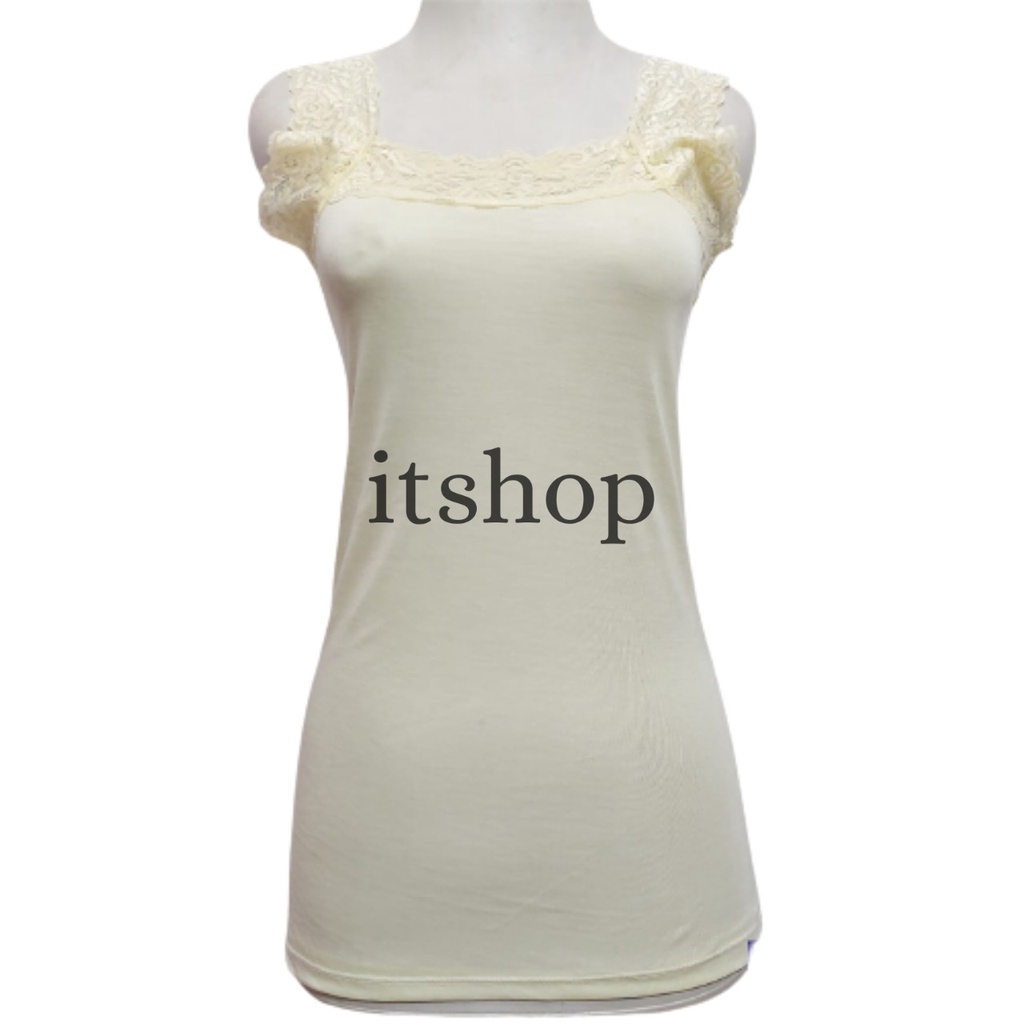 ITSHOPING - Tanktop Renda Wanita Harga Murah All Size Fit L-XL Tengtop Cewek Camisol Tali Renda TenkTop Renda-Kuning Muda Standar