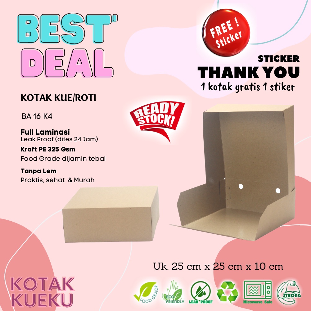 

[10 PCS] Box Kue/Roti Special Size 25Cm X 25Cm X 10Cm Laminasi Kotak Kraft