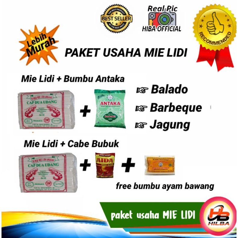 

PAKET USAHA mie lidi [ FREE bumbu ayam bawang untuk paket cabe bubuk aida ]