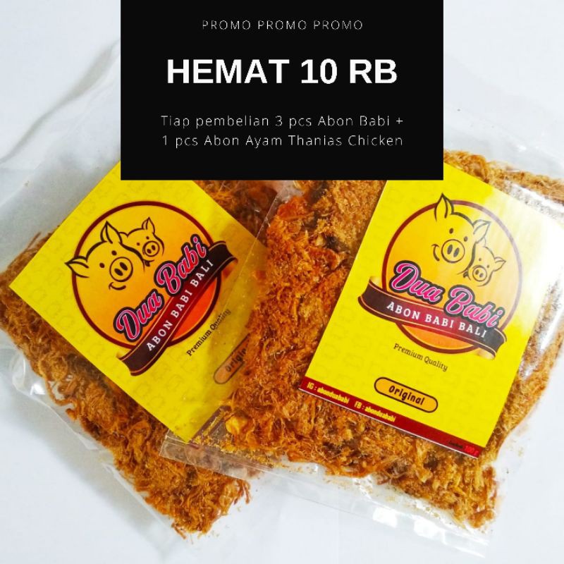

[PROMO HEMAT 10RB] Abon Babi Bali [Dua Babi] + Abon Ayam Khas Bali [Thania's Chicken]