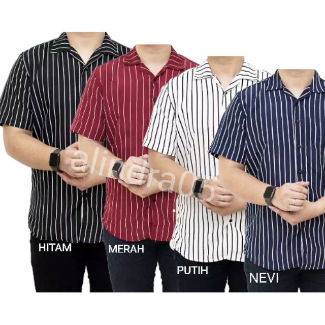 KEMEJA SALUR PRIA STRIPE LENGAN PENDEK COWOK 4559