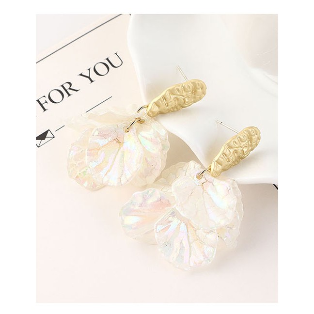 LRC Anting Tusuk Fashion Gold Plated Gold Small Lotus Leaf S925 Silver Needle EarringsY62836