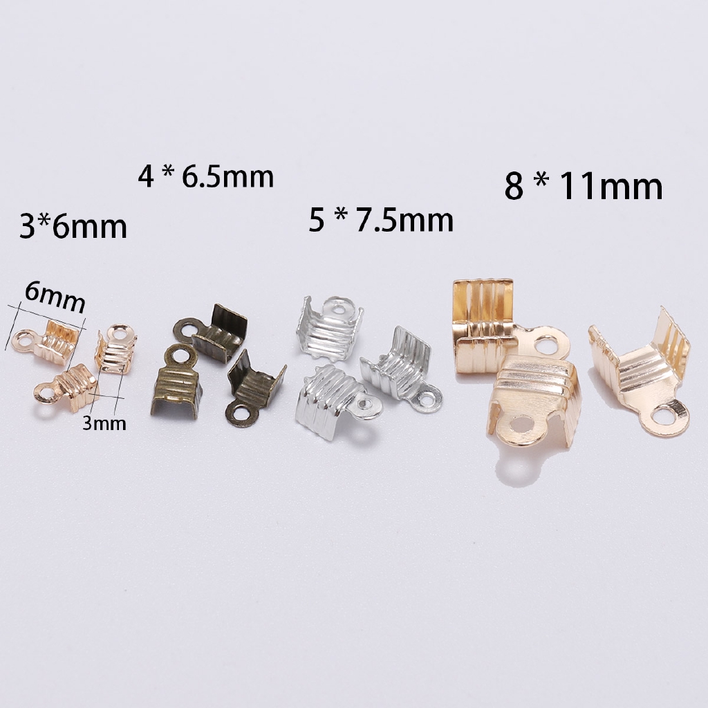 200pcs Gold Silve Small Cord End Tip Fold Over Three-wire Clasp Crimp Bead Cord Buckle Connector For Jewelry Making Supplies DIY