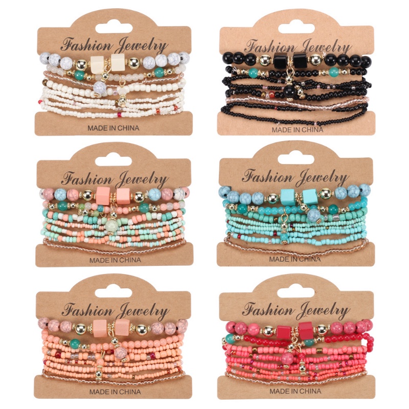 Set Gelang Multilayer Manik-Manik Warna-Warni Gaya Bohemian Untuk Wanita