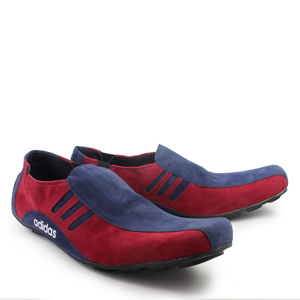 Sepatu Selop Pria Adidas Neymar Navy Merah Suede Formal Kasual Slip On Kerja Fashion Shoes Laki