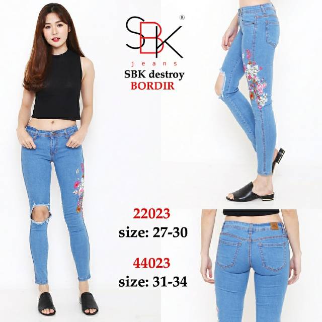 Celana Jeans Cewek/Wanita Model Sobek Ripped Robek Tembus Stretch 22023/44023