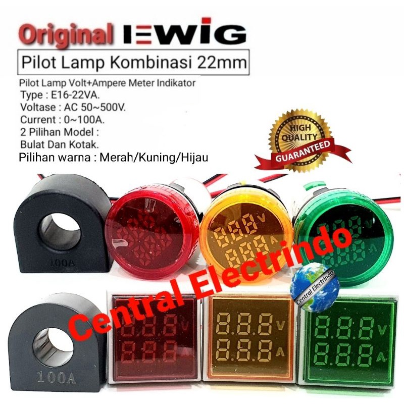 Pilot Lamp LED EWIG VOLT+Ampere Meter Indikator 22mm