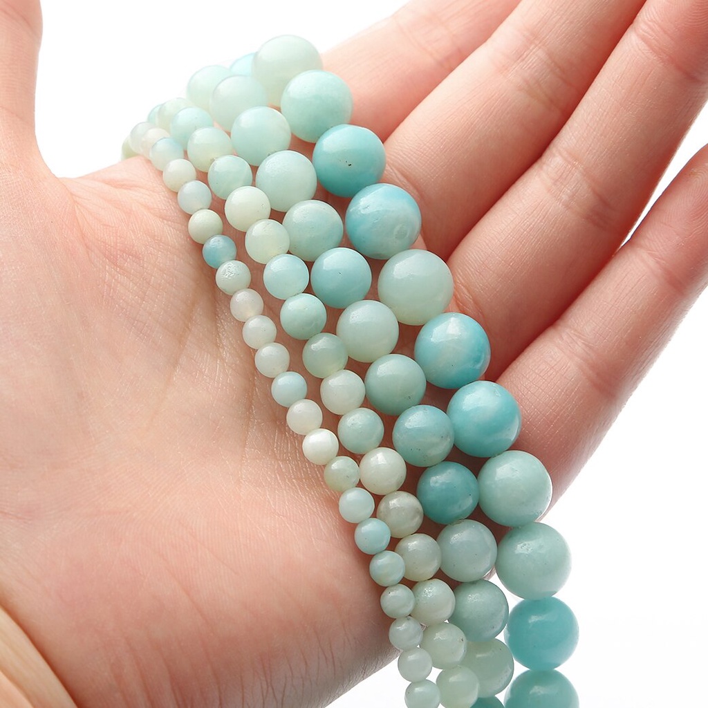 Batu Cyan Angelite Amazonite Natural Blue Stone Bulat Manik-manik untuk Membuat Perhiasan DIY Gelang Kalung 6/8/10Mm