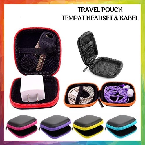 Dompet Pouch Persegi Tempat Penyimpan Headset Earphone Kunci Koin Kabel Travel Case Organizer