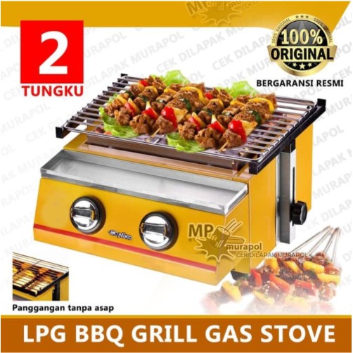 Niko Kompor Grill BBQ Panggangan Sosis Gas 2 Tungku NK-GR2 Bebakaran