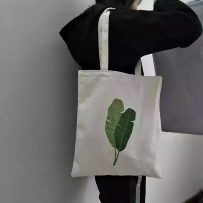 Tote Bag Resleting Tas Kuliah Tas Sekolah Gambar Daun