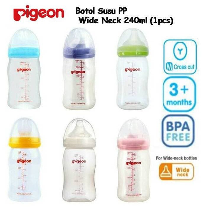 PIGEON WIDE NECK BOTTLE 240 ml Disney Peristaltic Plus Nipple Size M - Botol Susu Bayi 240ml