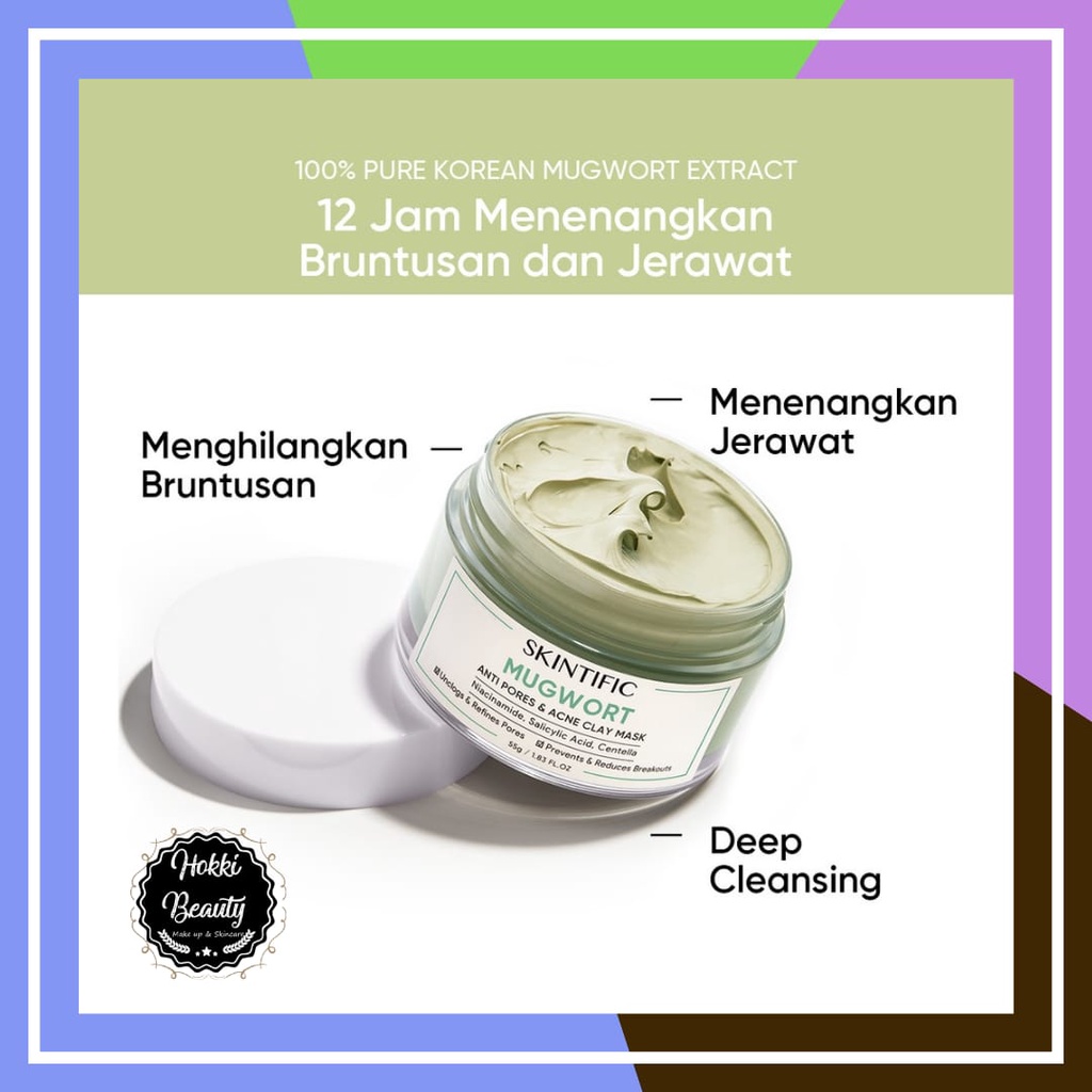 SKINTIFIC - Mugwort Mask Anti Pores &amp; Acne Clay Mask Pore Clarifying Mud Mask Wask Off Pack 55G - ALASKA VOLKANO CLAY