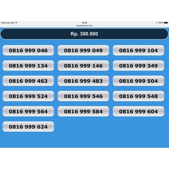 NOMOR CANTIK INDOSAT (10 DIGIT) 0816 999 XXX