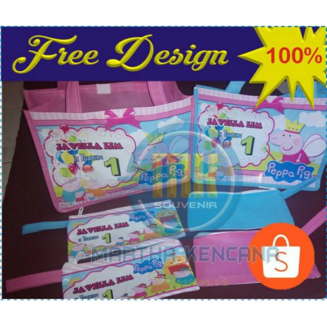

Paket Tas ultah dompet tempat pensil dan undangan ultah 2 muka custom tema kartun bebas