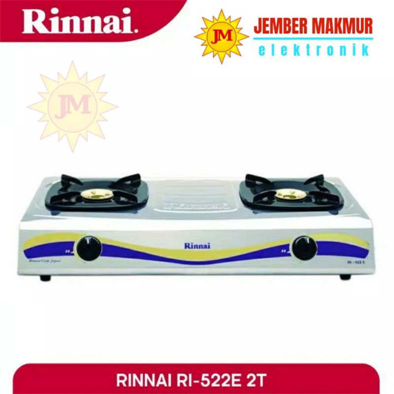 RINNAI KOMPOR GAS 2 TUNGKU STAINLESS RI 522E / 522 e KOMPOR GAS RINNAI STAINLESS / KOMPOR RINNAI 2 TUNGKU