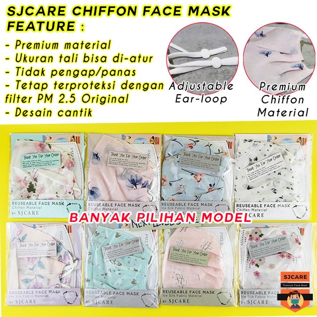 Chiffon Fashion Face Mask Breathable Masker Kain BONUS FILTER PM2.5 - WF02