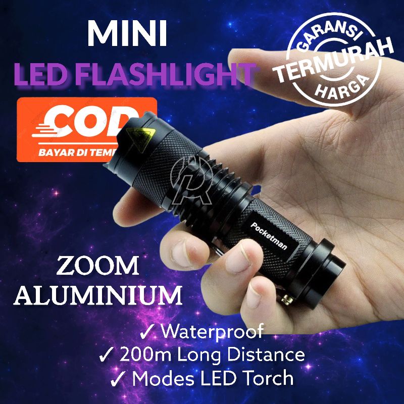 TERMURAH Senter Pocketman P1 Mini LED Flashlight Waterproof 2000 L