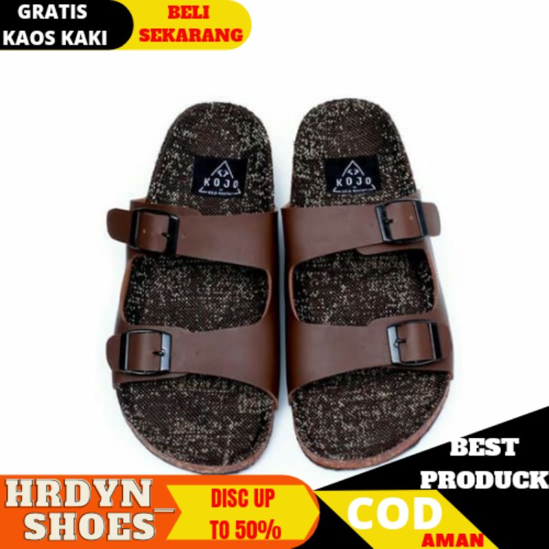 Sandal Casual Pria Kojo Kenichi/Tali 2/Ban 2 Fullblack Coklat Classic Handmade Original HEROES