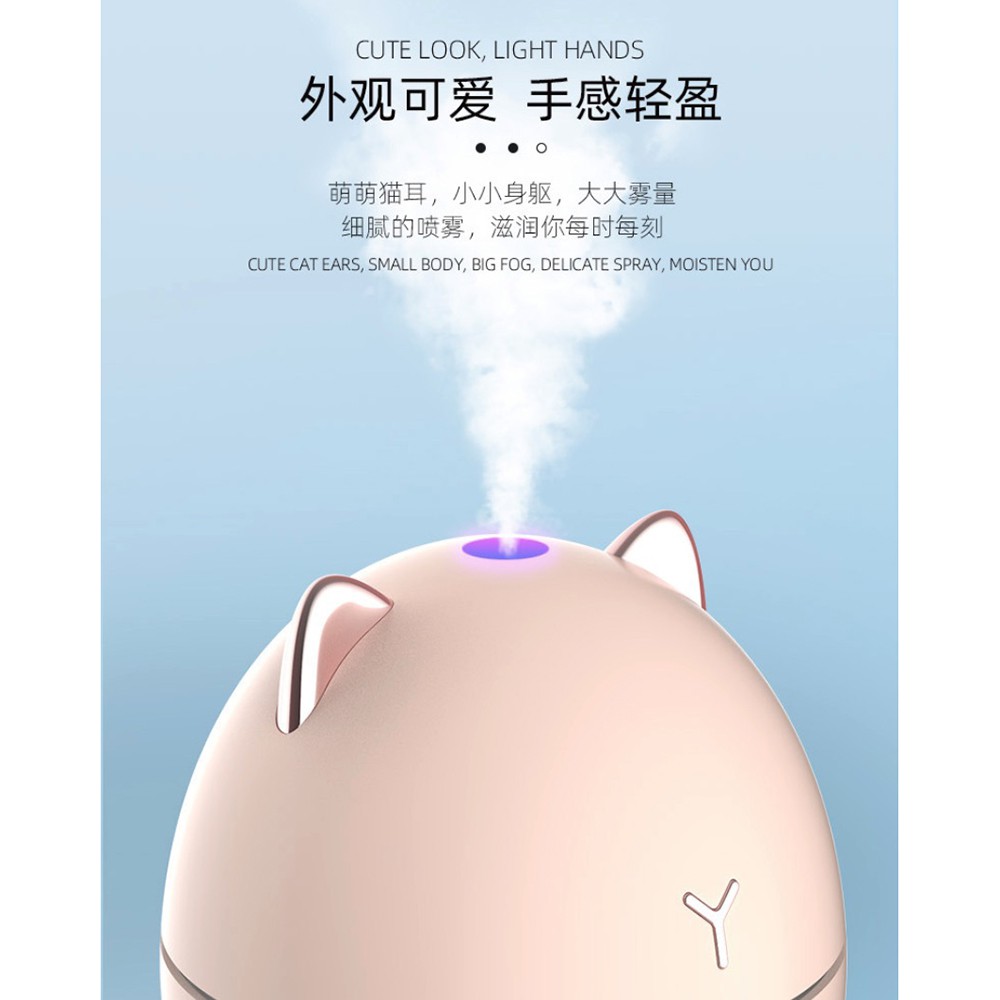 Taffware Dudu Cat Ultrasonic Air Humidifier Aromatherapy Night Light 200ml - HUMI DDM-1 - Pink