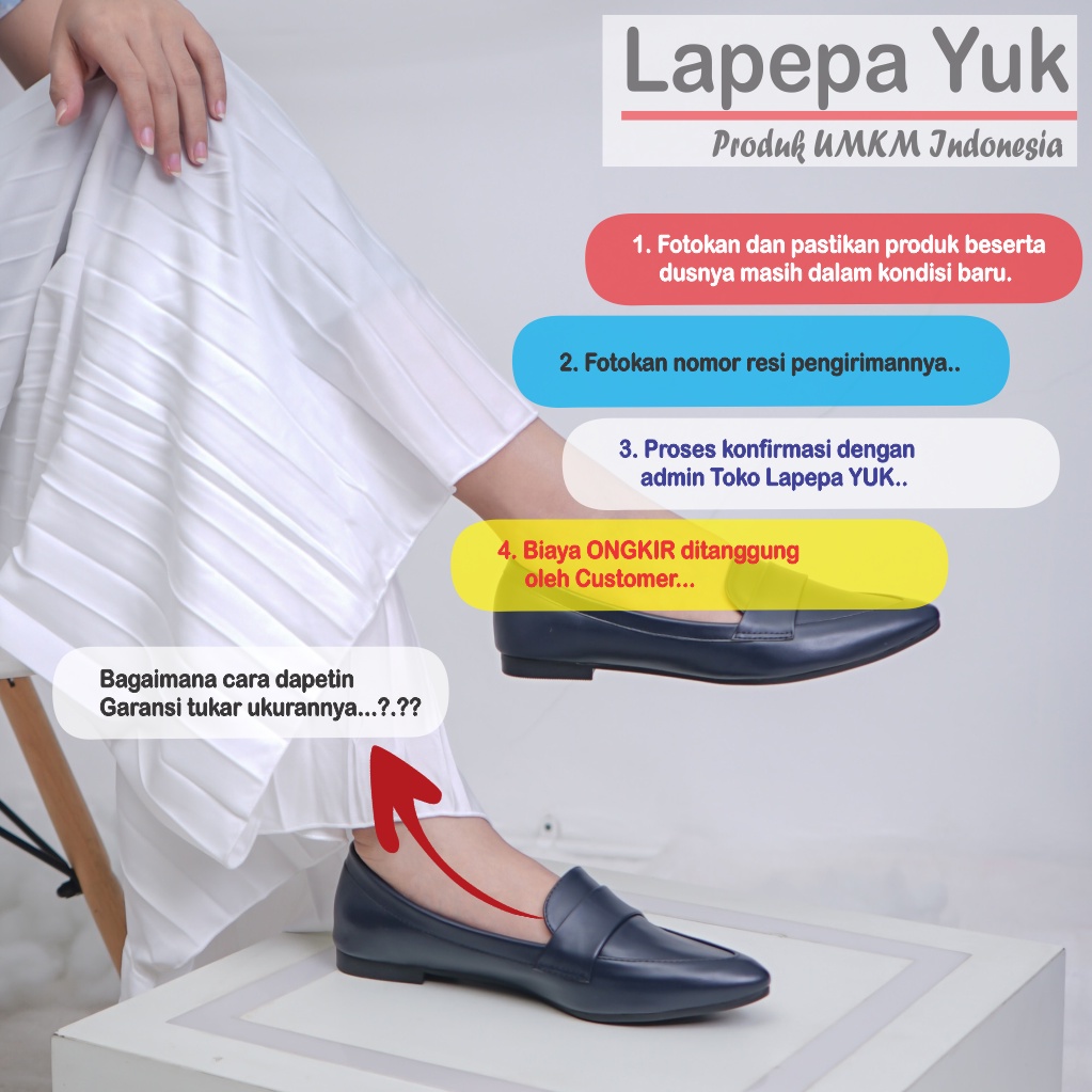 LAPEPA YUK - Sepatu Flat Shoes Wanita TITIAN Untuk Kerja kantor Spatu Flatshoes Ballerina Cewek Kuliahan Jalan Santai Casual Empuk Nyaman Slop Lancip Warna NAVY  Biru Dongker Selop Premium Original Kekinian Terbaru Shoes ORI Mall Official Store