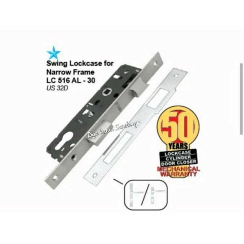 Kunci Lidah Alumuniun Solid LC 516 AL-30 Stainless Stell+Cylinder/Lockcase Alumunium Solid