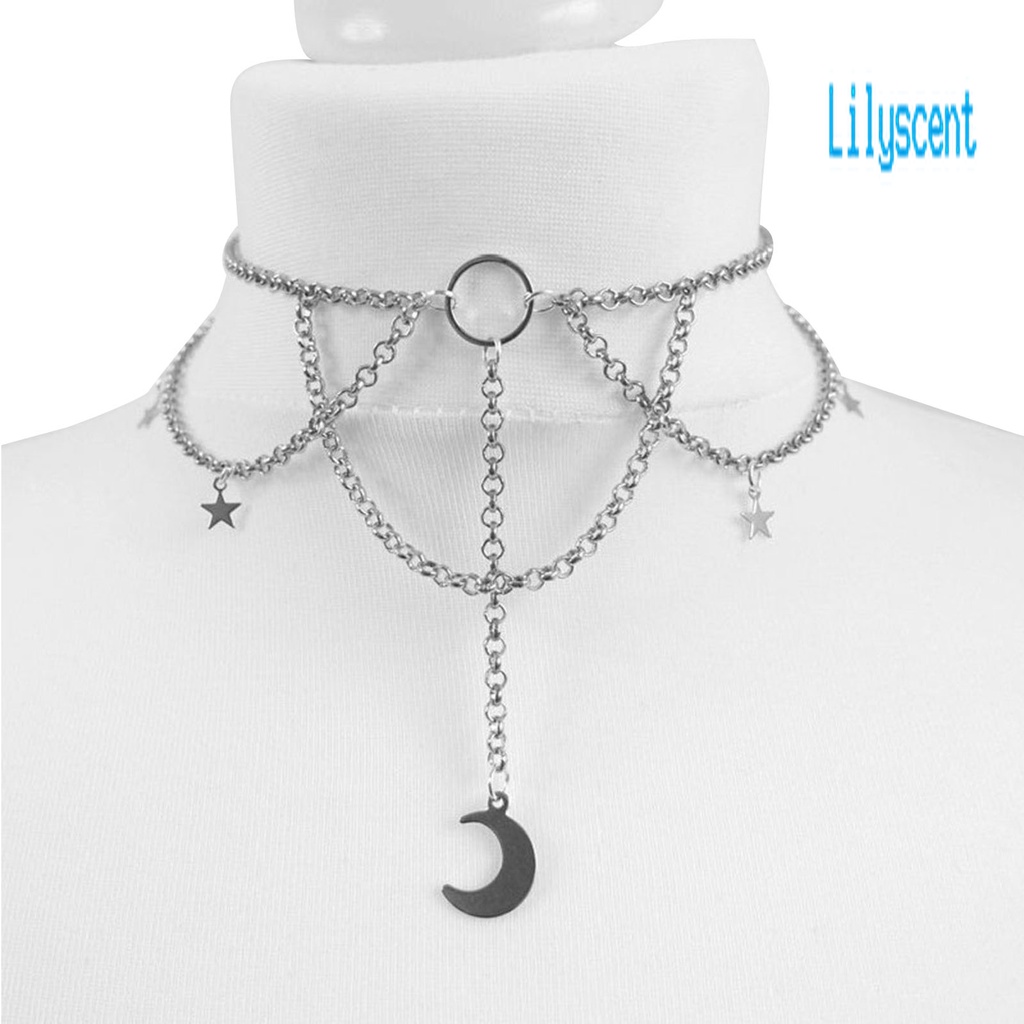 Kalung Choker Rantai Pendek Bentuk Bulan Hollow Out Gaya Gothic Untuk Wanita