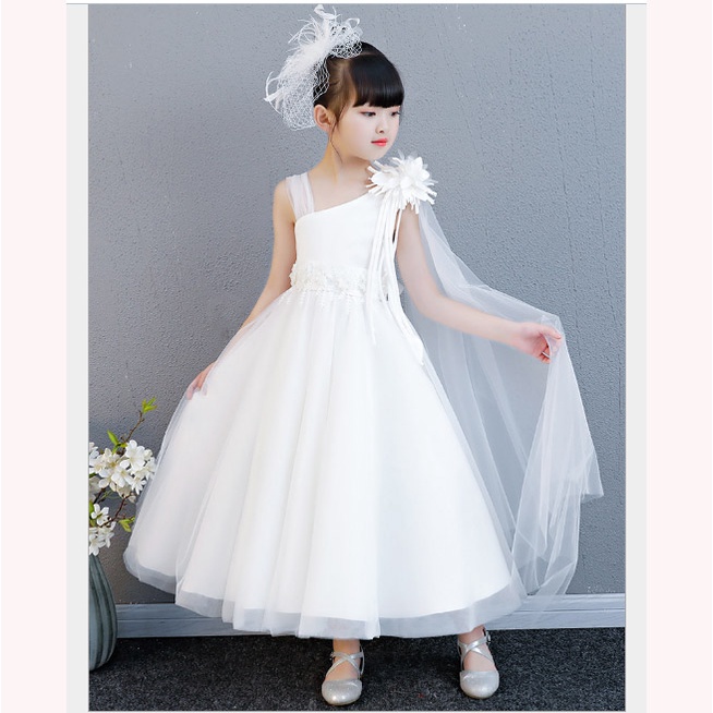 BAP.101 GAUN PESTA ANAK PEREMPUAN ROK PANJANG PUTIH POLOS MODEL ELEGAN