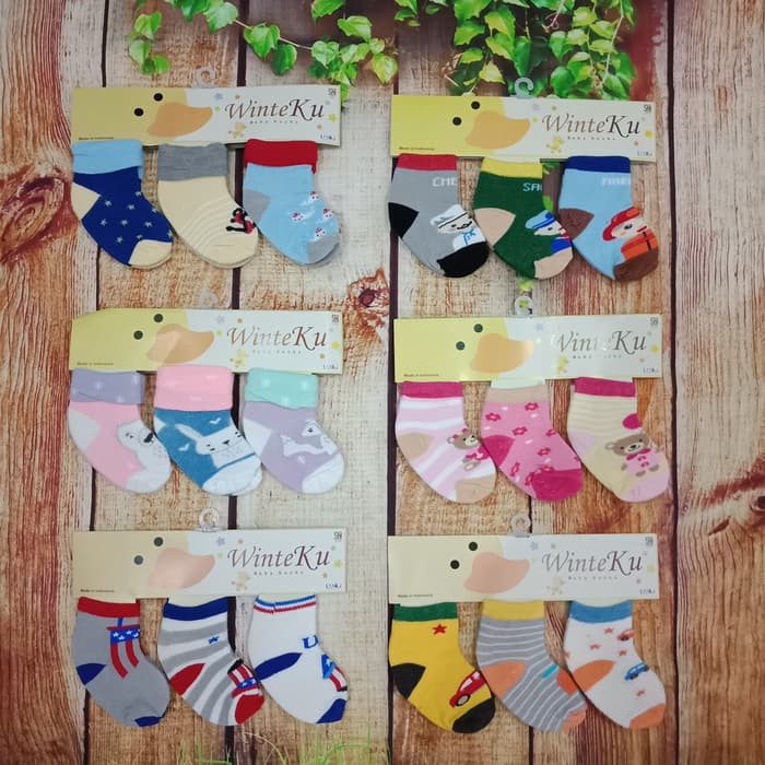 Makassar ! Kaos Kaki Bayi Winteku Motif MIXED isi 3 LBR ( 0.-3 BLN )