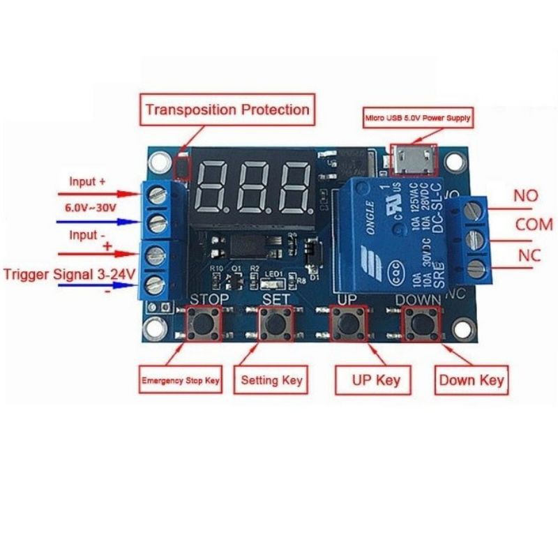 Relay Timer Display 4Tombol DC 6V~30V Delay Time Module Switch Control