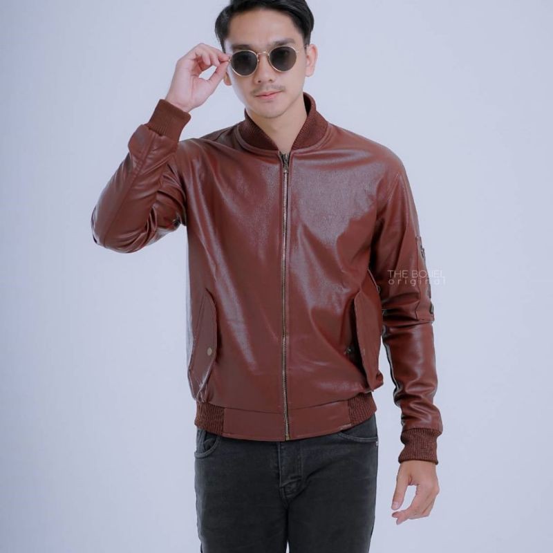 JAKET SEMI KULIT BOMBER/JAKET SINTETIS/JAKET BOMBER PRIA ORIGINAL/JAKET KULIT PRIA