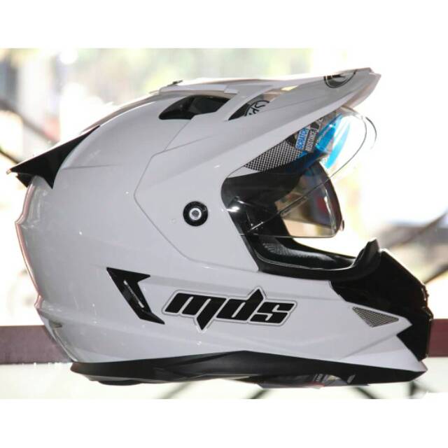 HELM MDS SUPER PRO WHITE 2 VISOR HELM SUPERMOTO MDS DOUBLE VISOR PUTIH HELM TOURING MDS SUPER MOTO