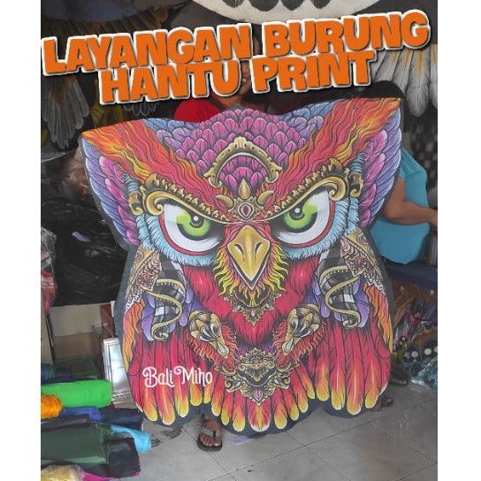 Layangan Celepuk Print 1.3 meter Medium - Layangan Lipat - Layangan Owl Kain - Layang Layang kain